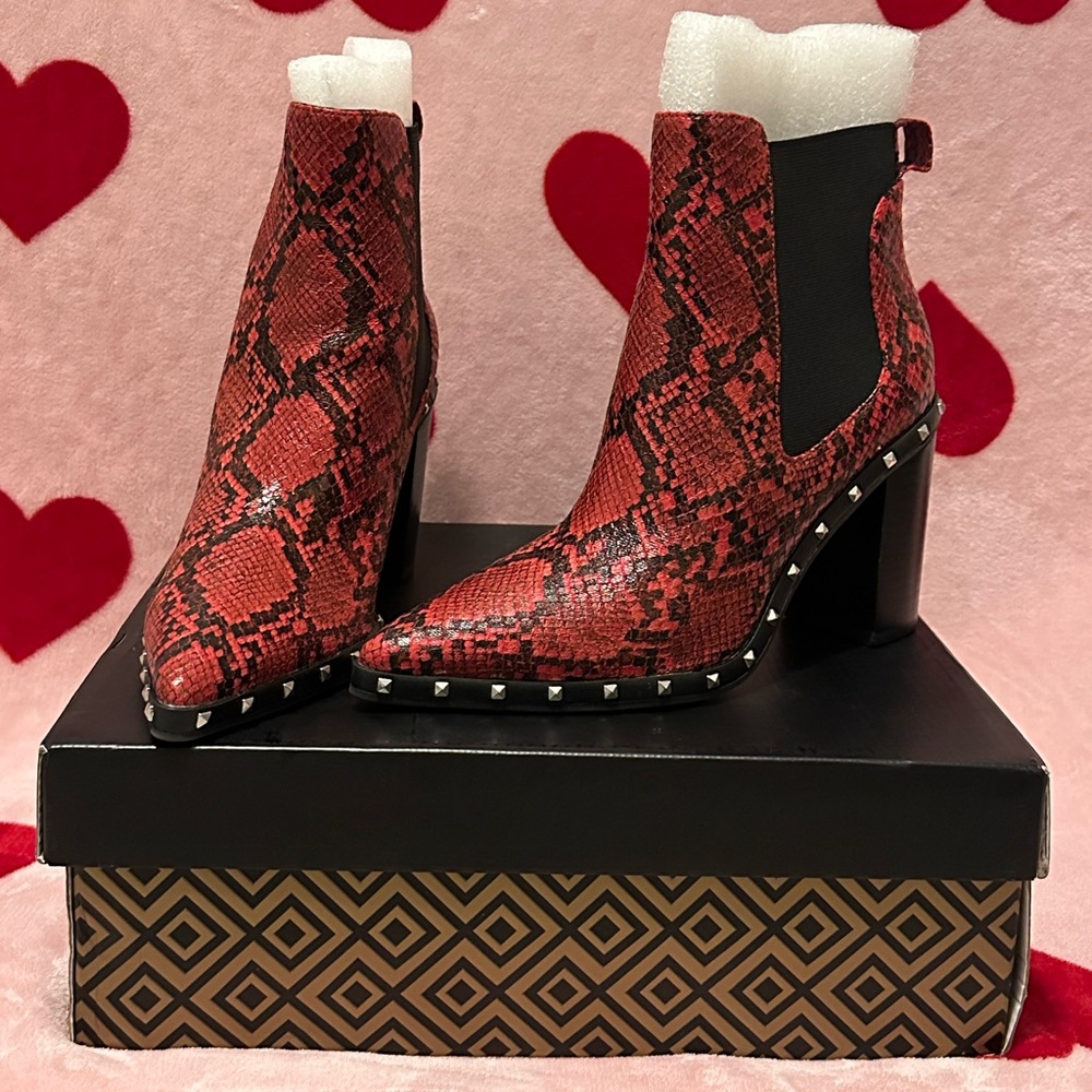 Charles by Charles David Red Snakeskin
Studded Dodger Ankle Boots. New in Box